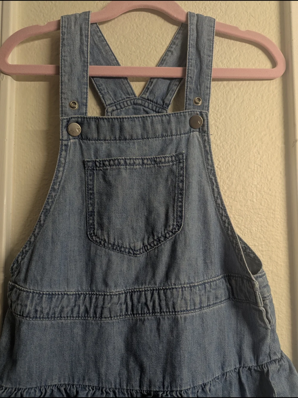 The Children's Place Light Blue Denim Ruffle Overall Dress